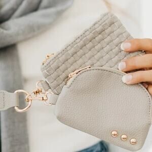 Wonderlust Woven Dual Pouch Wristlet Grey